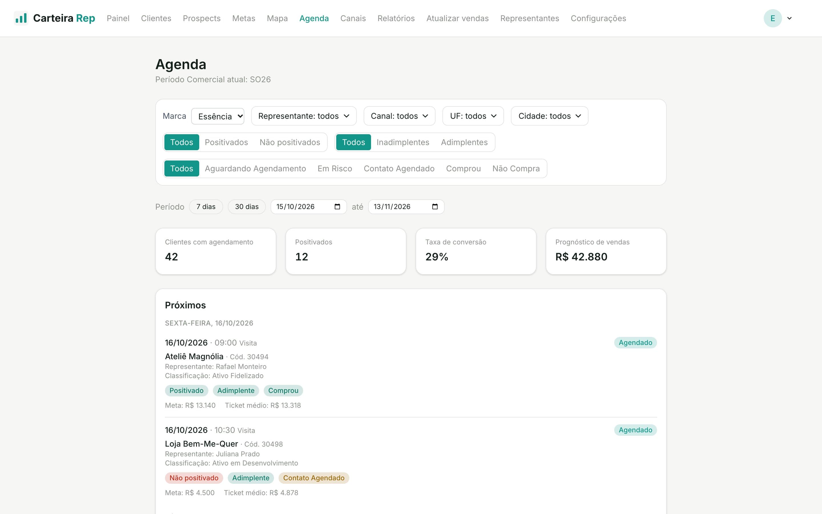Agenda do Carteira Rep
