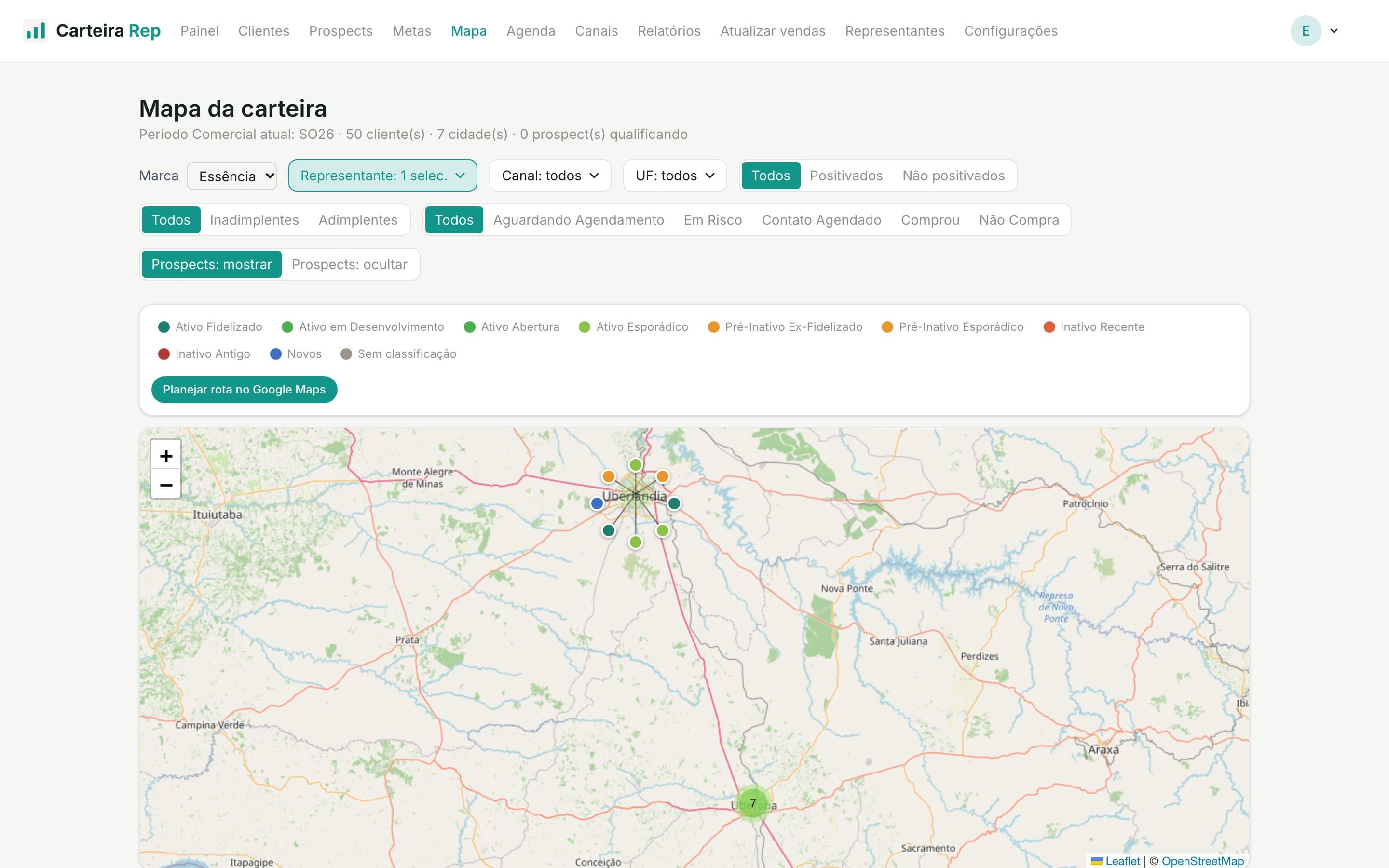 Mapa de clientes do Carteira Rep